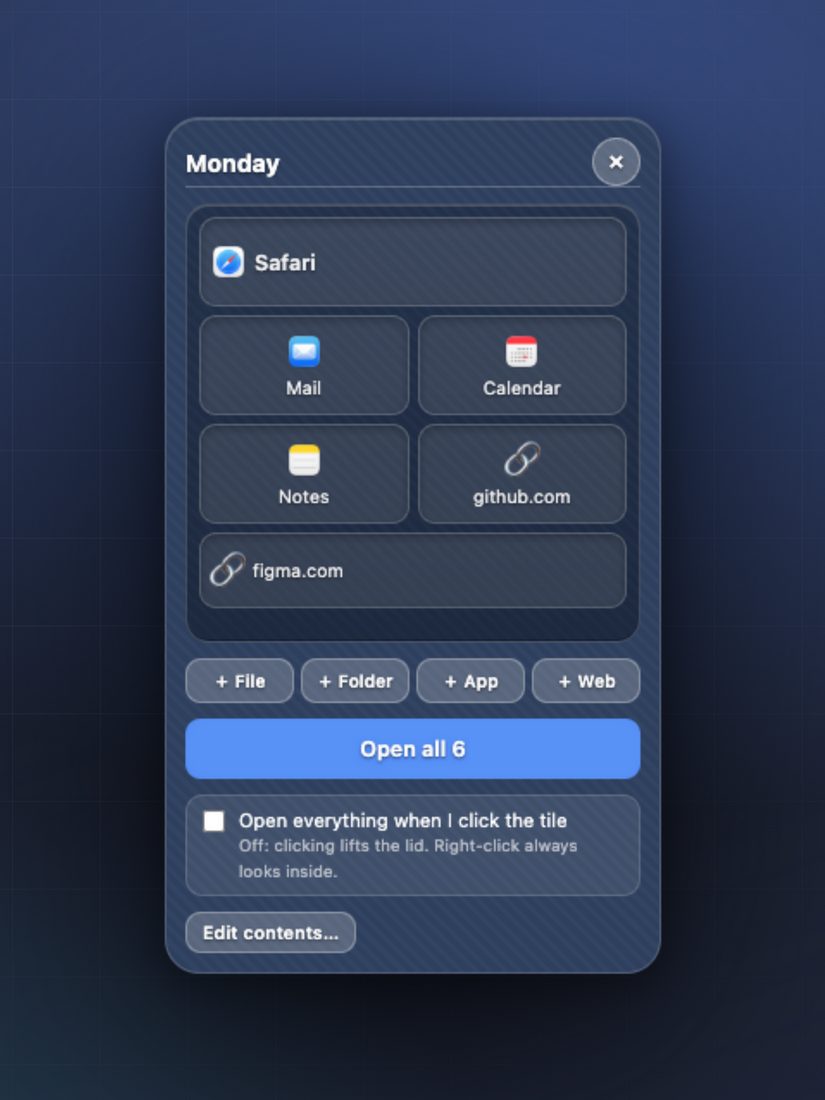 Bento tiles open a whole project at once