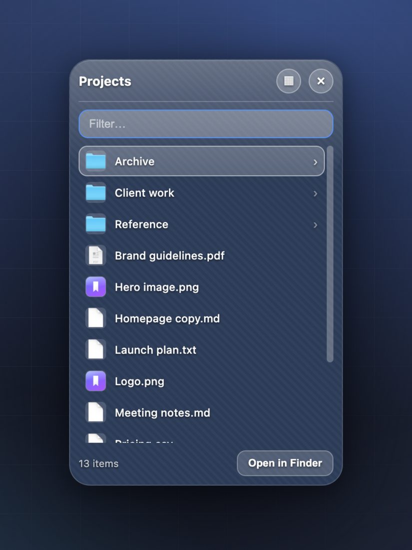Look inside a folder without opening Finder