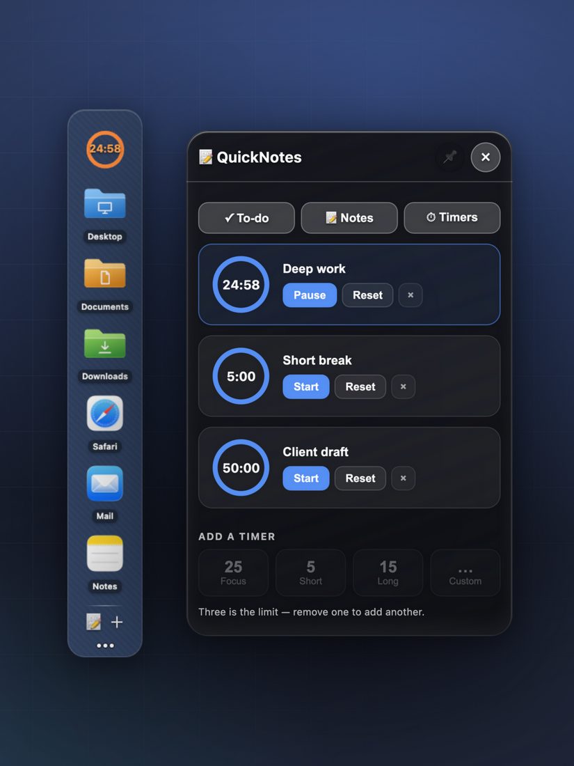 Focus timers count down on the dock itself